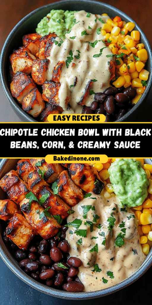 Quick & Easy Chipotle Chicken Bowl with Black Beans, Corn, & Creamy Sauce – The Best Meal Prep Idea!