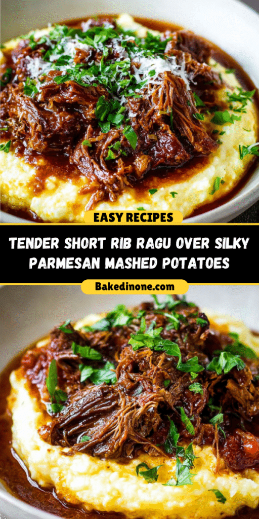 Tender Short Rib Ragu Over Silky Parmesan Mashed Potatoes | Comfort Food at Its Best! 🍷🥔