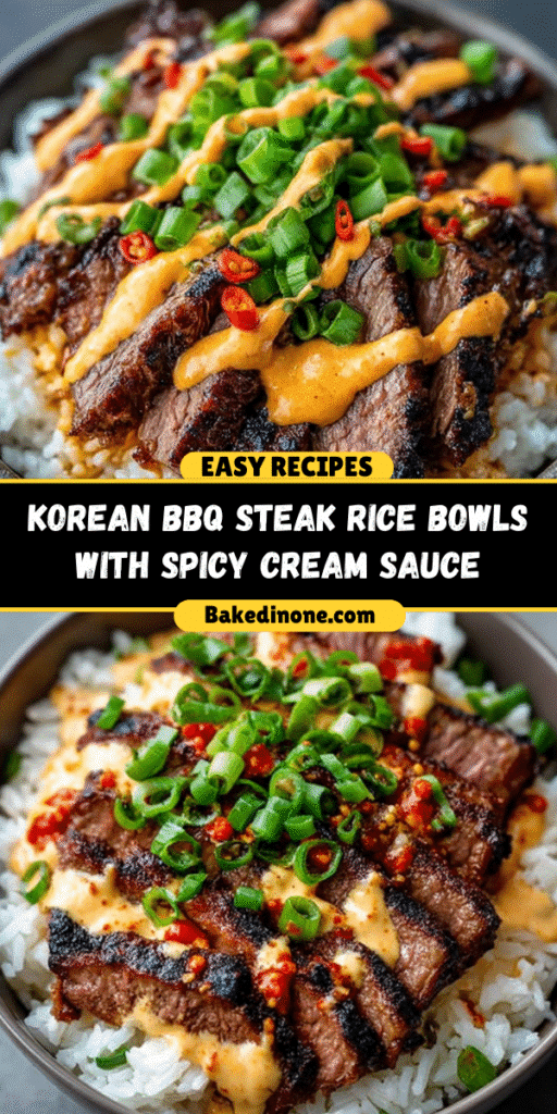 Korean BBQ Steak Rice Bowls with Spicy Cream Sauce