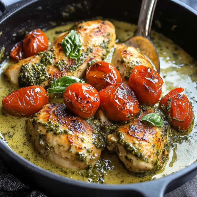 Creamy Pesto Chicken with Roasted Tomatoes