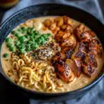 Fiery Chicken Ramen with Creamy Garlic Sauce