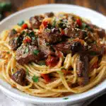 Sweet and Spicy Garlic Steak Pasta