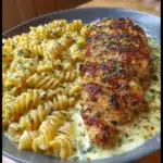Creamy Garlic Parmesan Chicken with Cheesy Twisted Pasta