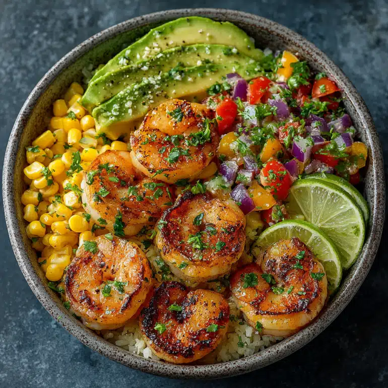 Easy Grilled Shrimp Bowl with Avocado & Corn Salsa