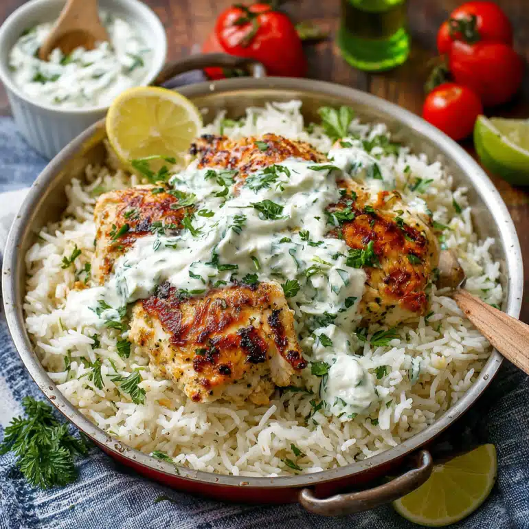Dump-and-Bake Chicken Tzatziki with Rice Simplified!