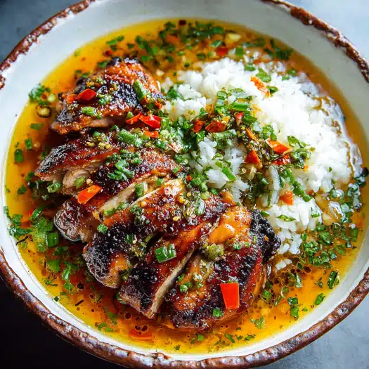 Caramelised Soy Chicken in Garlic Ginger Broth with Rice is a must-try!