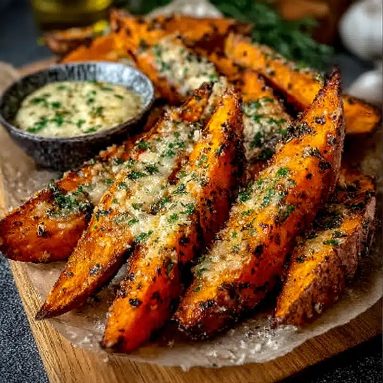 Garlic Parmesan Sweet Potato Wedges