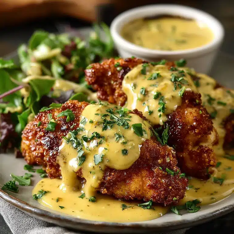 Pretzel Chicken with Mustard-Cheddar Sauce made easy!