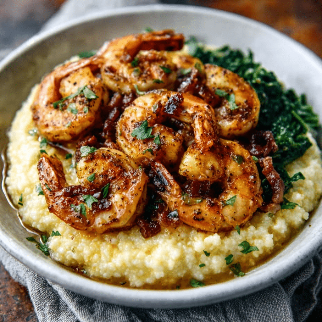 Cauliflower Polenta with Garlic Butter Shrimp delights your taste buds!