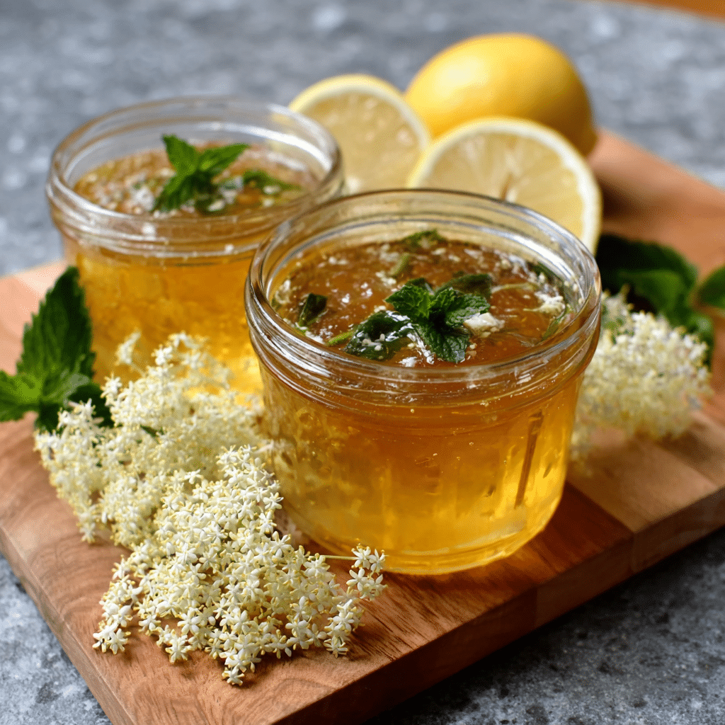 Elderflower & Lemonade Jelly with Mint Leaves delights!