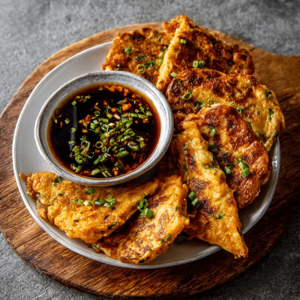 Korean Pancakes with Kimchi & Soy Dipping Sauce Recipe Unveiled!