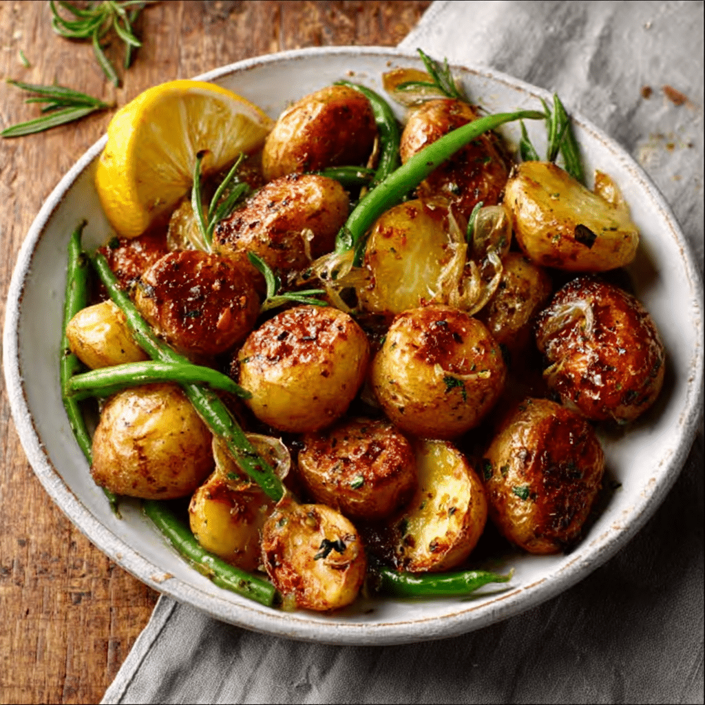 Lemon Rosemary Roasted Potatoes & Green Beans