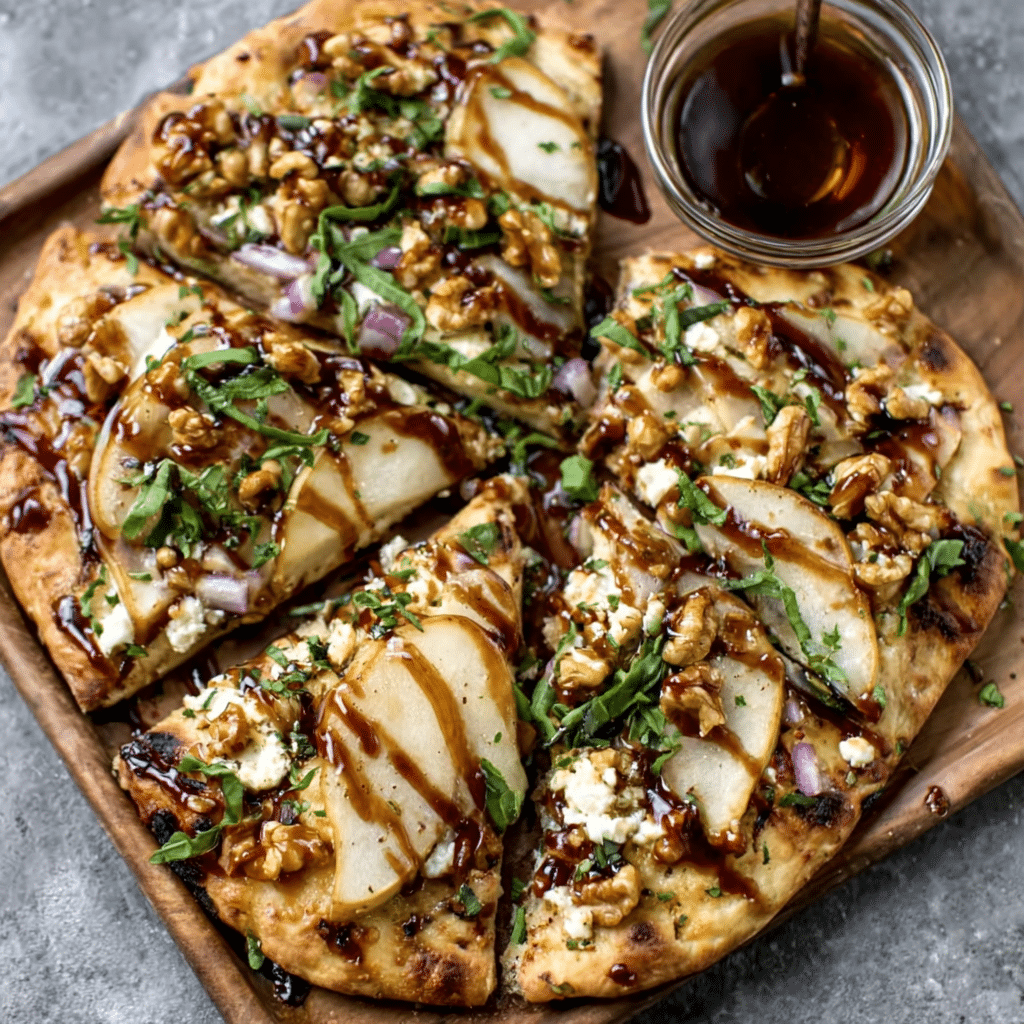 Pear, Walnut & Goat Cheese Flatbread with Honey Drizzle: A Must-Try Recipe!