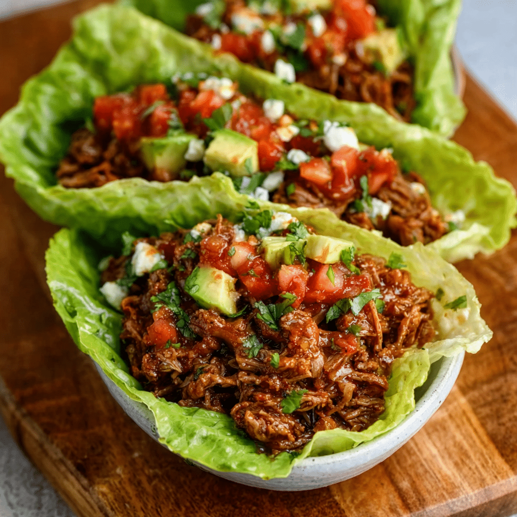 Shredded Beef Lettuce Wrap Tacos