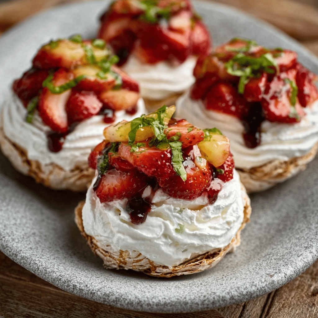 Strawberry Basil Pavlova Nests: Delightful Dessert Awaits!