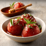 Strawberry Basil Sorbet with Honey Drizzle