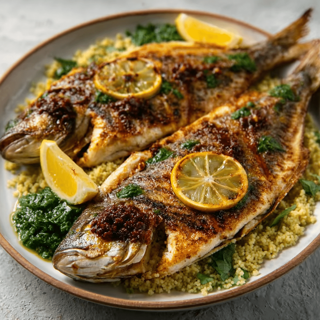 Grilled Sea Bass with Sumac Butter & Lemon Couscous is a must-try!
