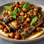 Roasted Eggplant Purée with Crispy Chickpeas