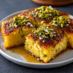 Turkish Pistachio-Saffron Revani Cake