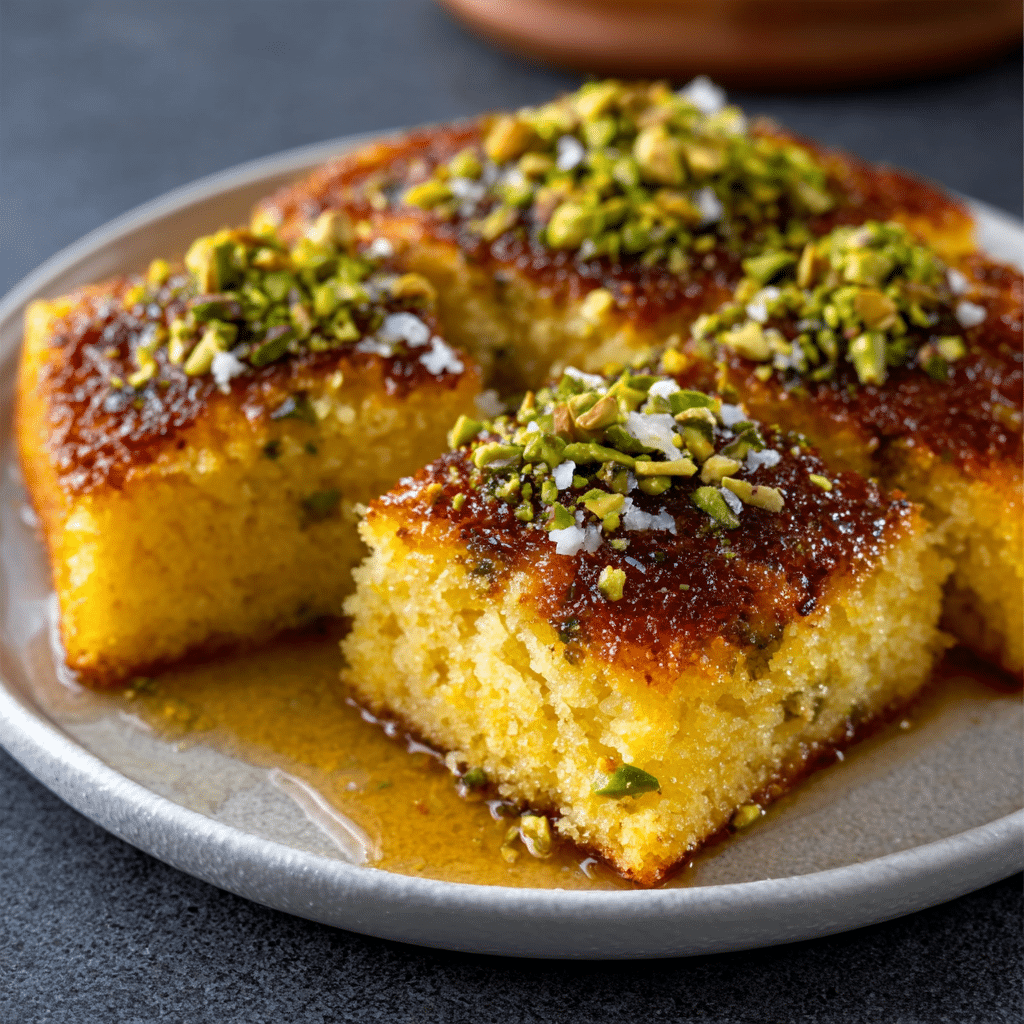 Turkish Pistachio-Saffron Revani Cake: A Tasty Delight!