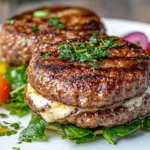 Grass-Fed Hamburger Patties Smothered in Cheese and Butter First Image First Image