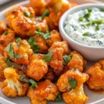 Buffalo Cauliflower Bites – Keto with Sugar-Free Blue Cheese Dip First Image First Image