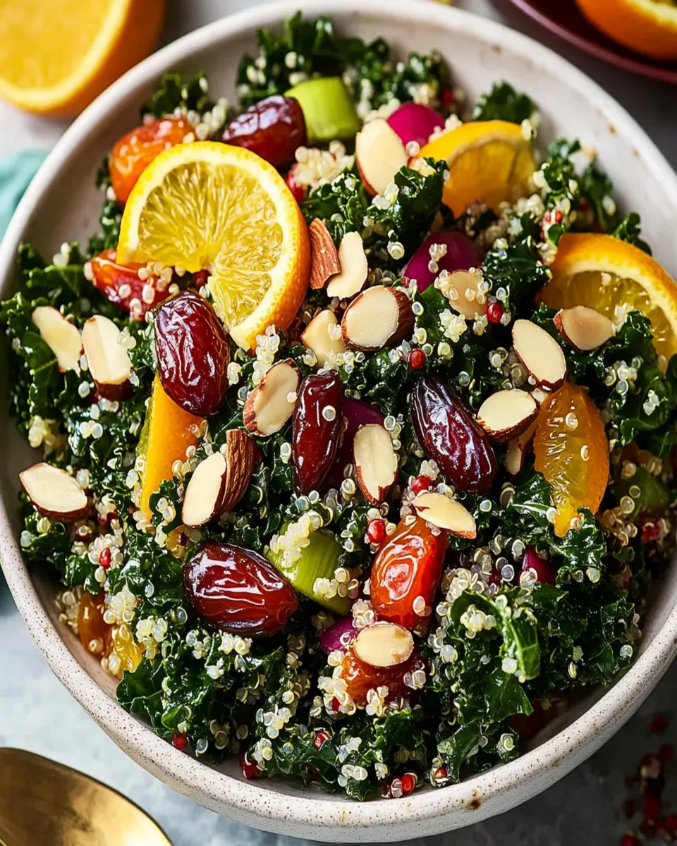 Kale & Quinoa Salad: Vibrant & Zesty with Dates, Almonds