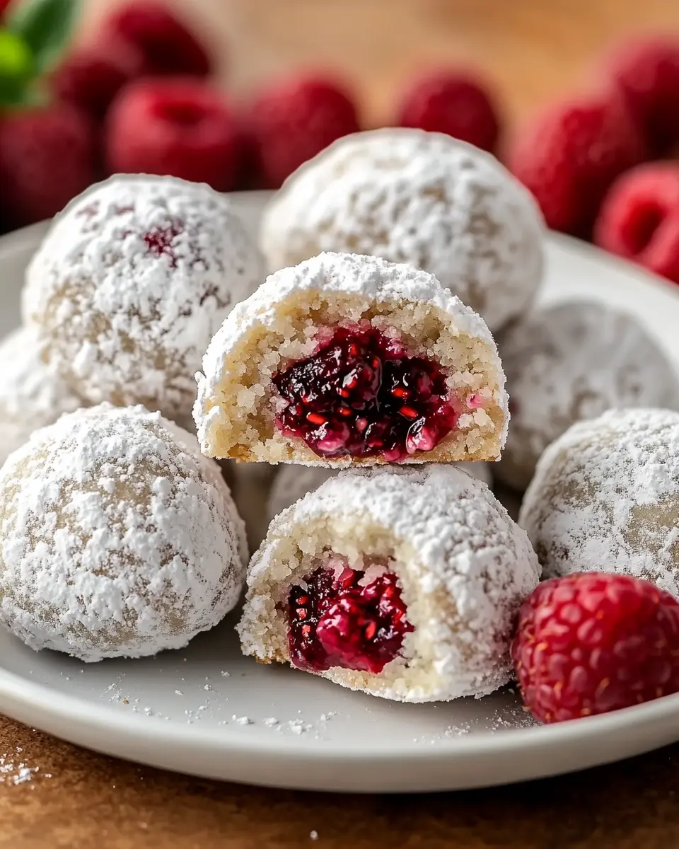 Raspberry Filled Almond Snowball Cookies First Image First Image