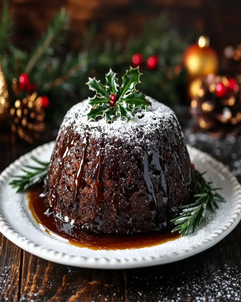 Traditional Plum Pudding with Brandy Butter Sauce First Image First Image