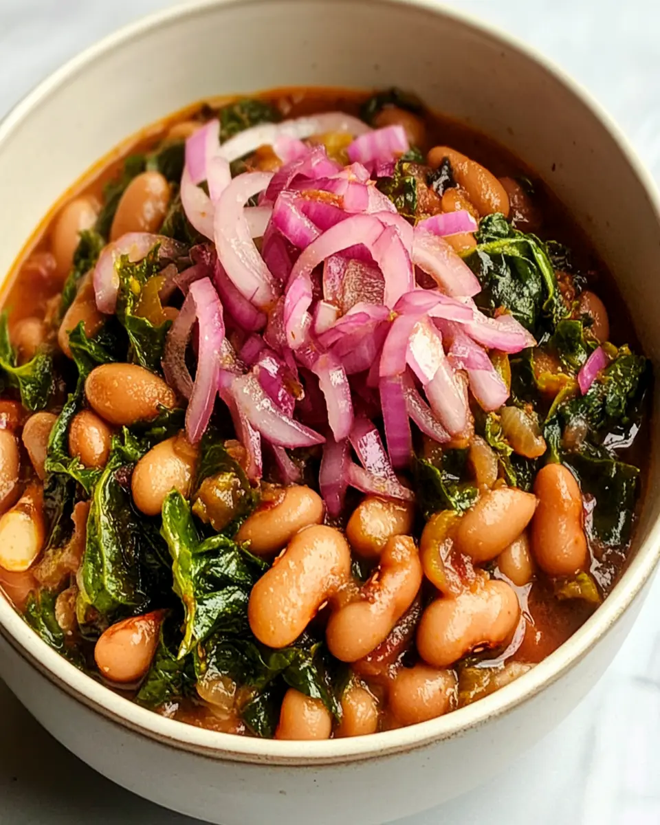Stewed Beans and Greens: Easy Comfort with Tangy Pickled Onions