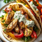 Lemon-Garlic Chicken Pitas with Feta Tzatziki & Roasted Bell Peppers First Image First Image
