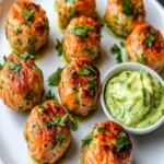 Baked Salmon Meatballs with Creamy Avocado Sauce First Image First Image