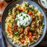 Pakistani Spiced Rice with Meat and Yogurt Sauce First Image First Image
