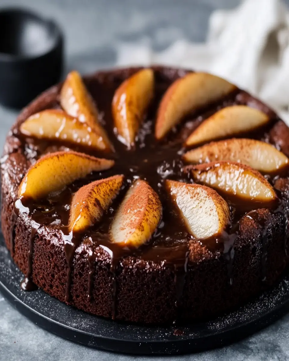 Decadent Flourless Olive Oil Chocolate Cake with Spiced Pears Bliss