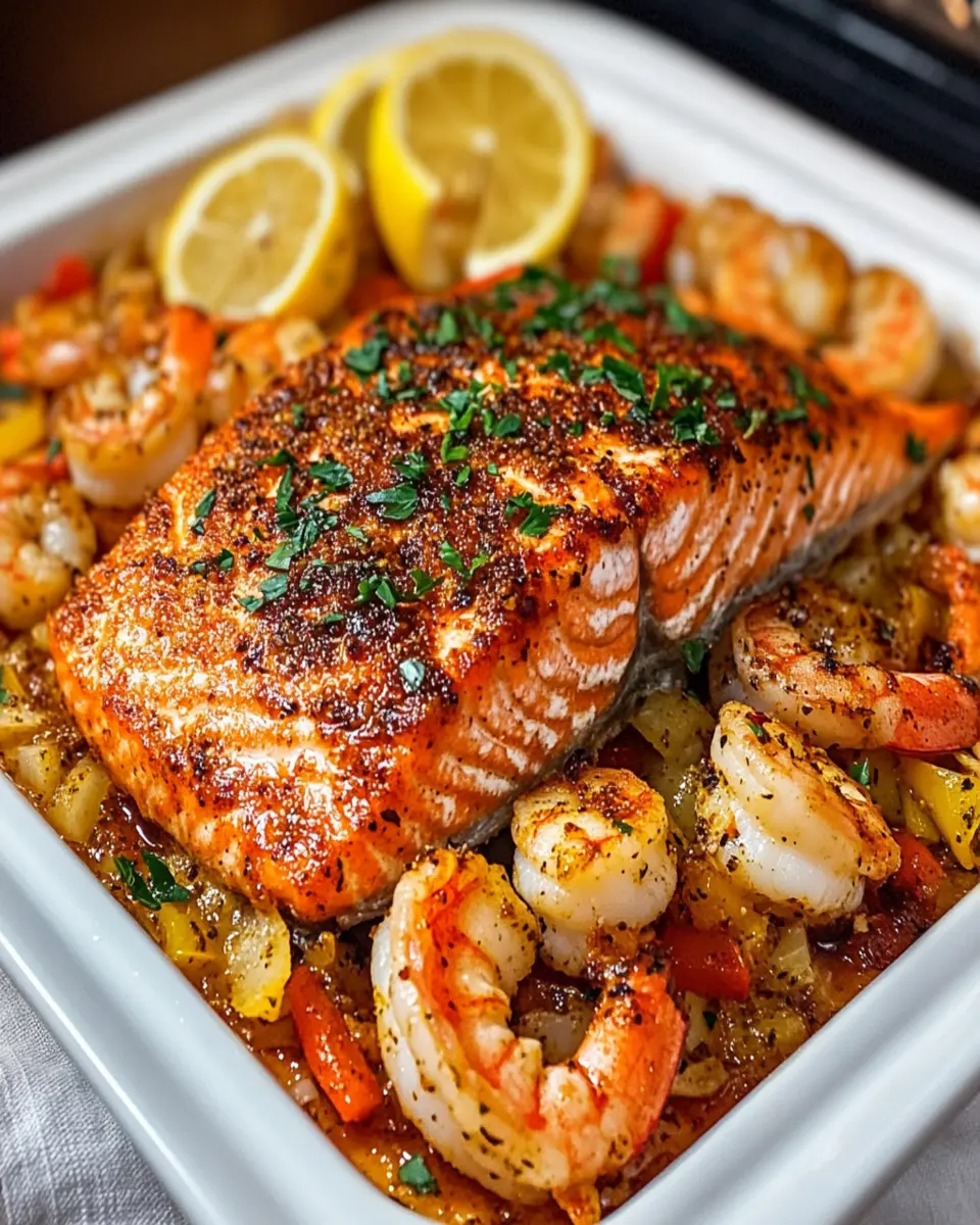 Cajun Salmon and Shrimp Bake: Bold Flavors in One Dish!
