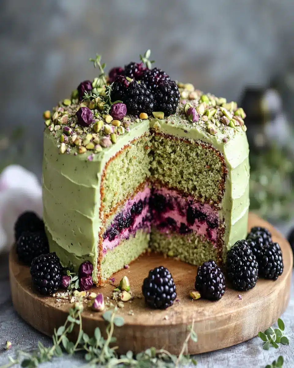 Pistachio Olive Oil Cake: Indulgent Bliss with Blackberry Thyme Buttercream