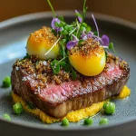 Salted Duck Egg Yolk Crumble over Steak First Image First Image