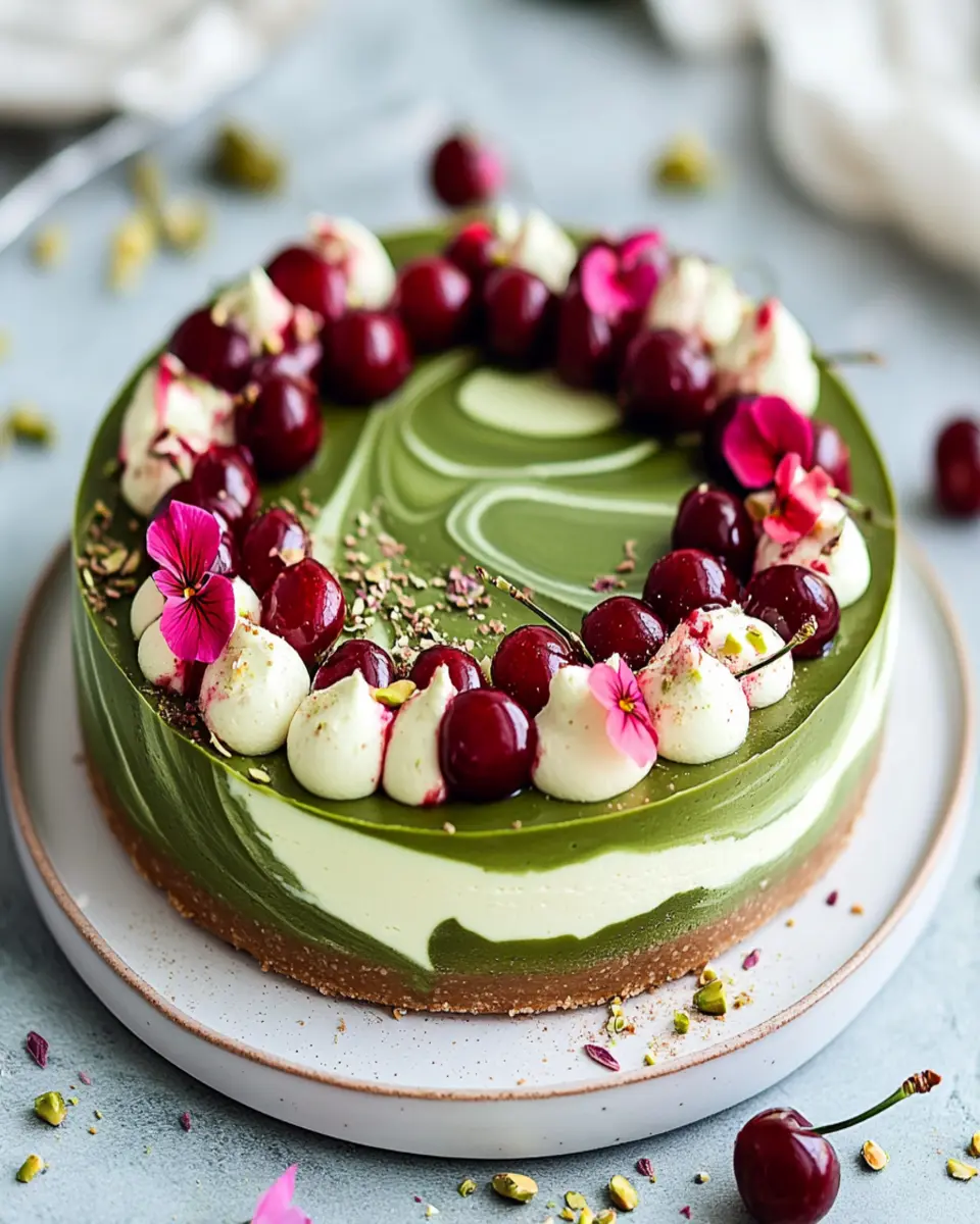 Cherry Matcha Marble Cheesecake: Indulge in this Dreamy Delight
